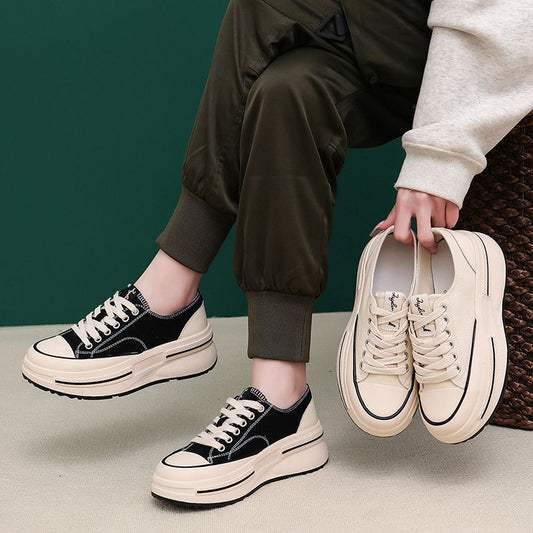 xakxx Inner Full-Grain Sheepskin Canvas Shoes  Autumn New Women's Height Increasing Platform Shoes Women's All-Match Casual Shoes Women's