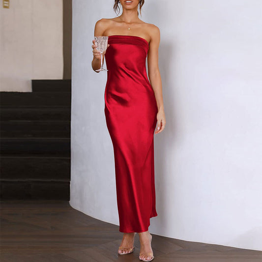 Summer 2025 New  European and American Sexy Tube Top High Waist Hip Lifting Women Evening Dresses Dress Women