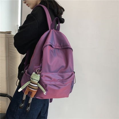 Korean Harajuku Junior's Schoolbag Men's and Women's Ins Simple Solid Color Waterproof Backpack Large Capacity Campus Backpack