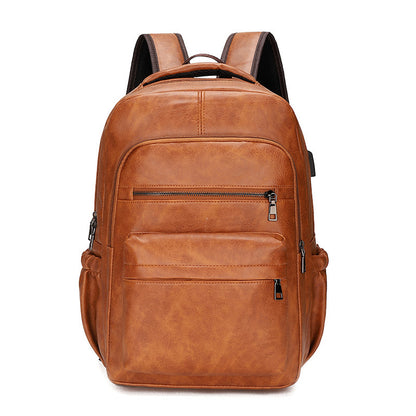 Retro Soft Leather Men's Backpack Foreign Trade Style Fashion Business Travel Computer Backpack  College Students Bag Men