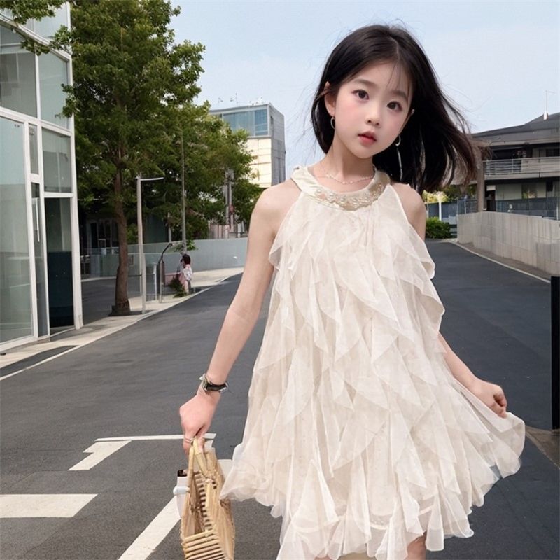 Girls' Dress Summer Dress  New Western Style Children Princess Dress Mesh Skirt Little Girl Fashionable Vest Dress