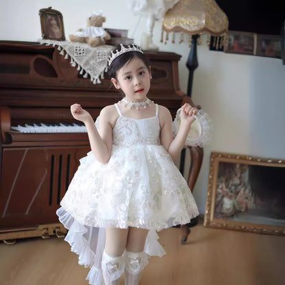 24 Summer New Girls' White Lolita Dresses Ins Zhao Lusi Dress Music Box Embroidered Piece Flower Girl Dress