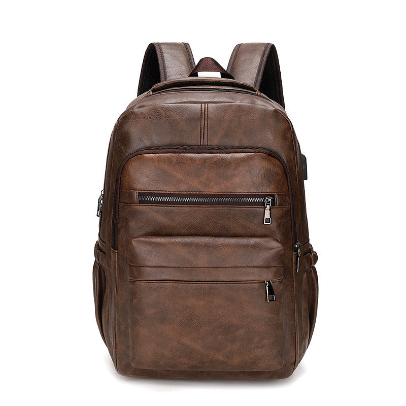 Retro Soft Leather Men's Backpack Foreign Trade Style Fashion Business Travel Computer Backpack  College Students Bag Men