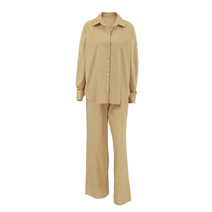 XAKXX 2025Casual khaki cotton and linen breathable long-sleeved trousers two-piece set autumn 2025 versatile loose street style suit women