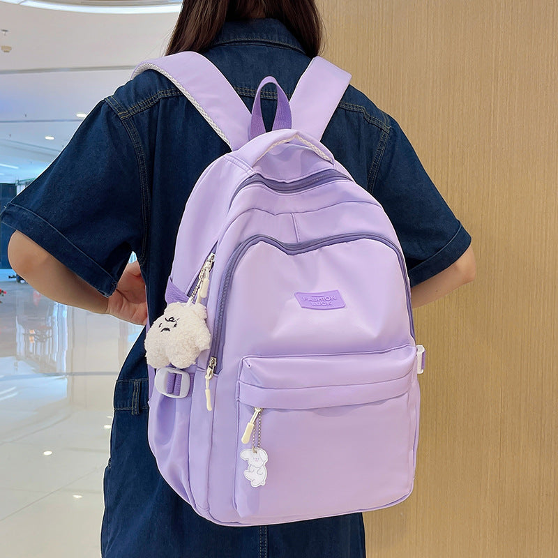 New Pure Color Women's Korean Style Harajuku Backpack University Style Junior High School High School Student Schoolbag Women's Simple Big Face