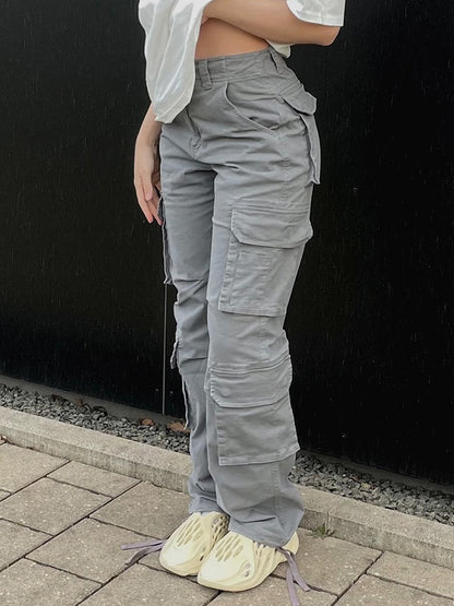 Purpdrank - 2023 New Vintage Cargo Pants  Baggy Jeans Women Fashion 90s Streetwear Pockets Wide Leg High Waist Straight Y2k Denim Trousers Overalls