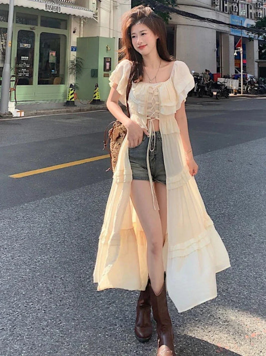 Beach Ruffles Holiday Vacation Midi Dress Women Sundress Summer xakxx Causal Off Shoulder Bandage Dresses Fashion Korean