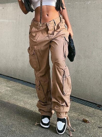 Purpdrank - 2023 New Vintage Cargo Pants  Baggy Jeans Women Fashion 90s Streetwear Pockets Wide Leg High Waist Straight Y2k Denim Trousers Overalls