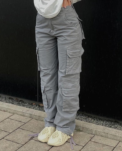 Purpdrank - 2023 New Vintage Cargo Pants  Baggy Jeans Women Fashion 90s Streetwear Pockets Wide Leg High Waist Straight Y2k Denim Trousers Overalls