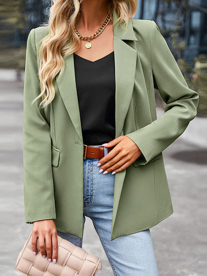 xakxx Long Sleeves Loose Solid Color Split-Joint Lapel Blazer Outerwear