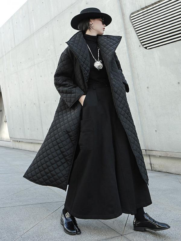 xakxx Black Rhombic Split-Side High Collar Long Coat