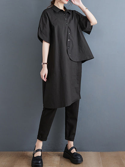 xakxx Irregular Clipping Solid Color Lapel Shirts Tops