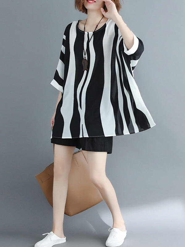 xakxx Original Chiffon Batwing Sleeves Striped Shirts Tops