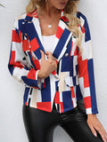 xakxx Long Sleeves Loose Buttoned Pockets Printed Notched Collar Blazer Outerwear
