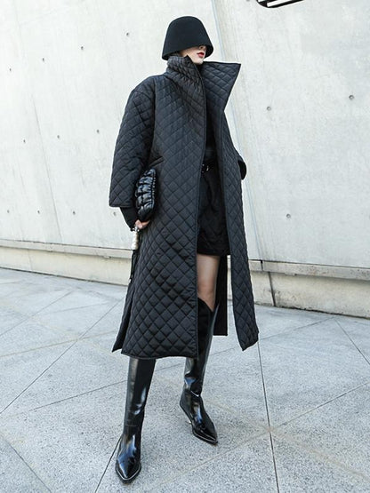 xakxx Black Rhombic Split-Side High Collar Long Coat