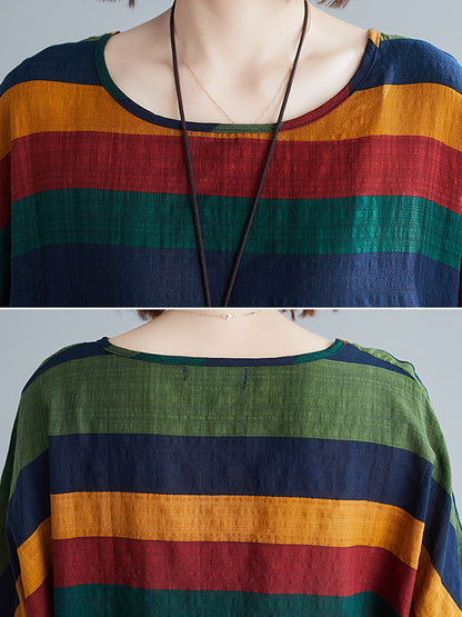 xakxx Rainbow Stripe Batwing Sleeves T-Shirts Tops