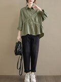 xakxx Casual Loose 3 Colors Buttoned Lapel Collar Long Sleeves Blouse