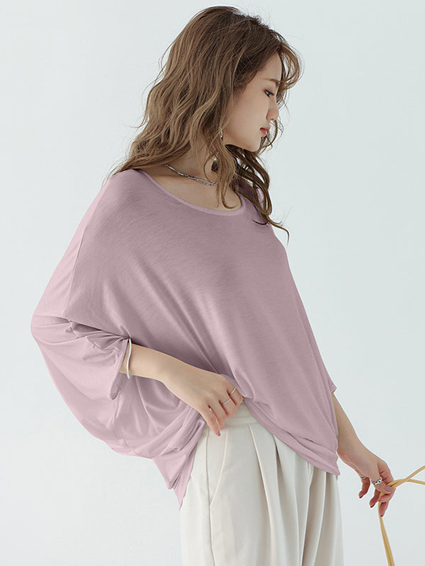 xakxx Vintage Loose Round-Neck Batwing Sleeves Shirts