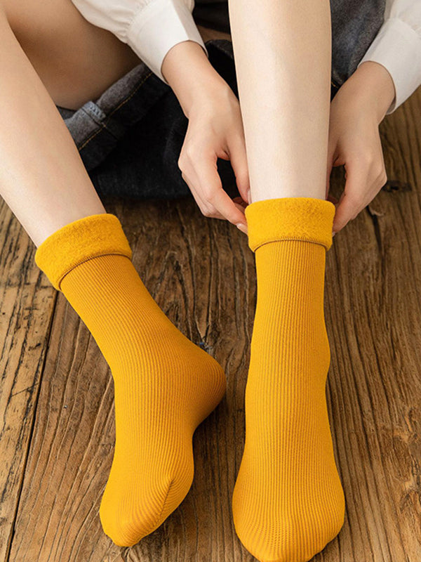 xakxx Simple Velvet Keep Warm Solid Color Socks Accessories