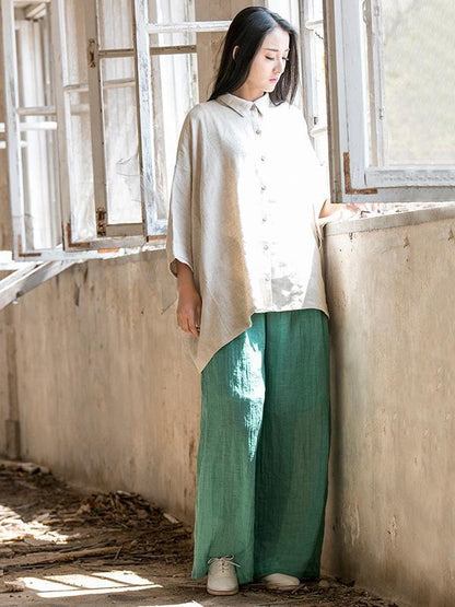 xakxx Vintage Simple Ramie Cotton Outwear Tops