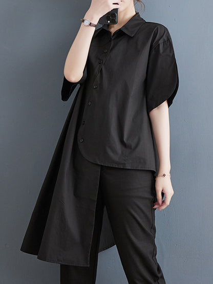 xakxx Irregular Clipping Solid Color Lapel Shirts Tops