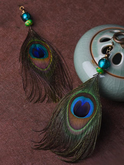 xakxx Ethnic Style Retro Peacock Feather Earrings