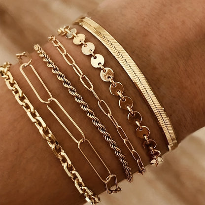 6pcs/set Vintage-Inspired Layered Snake Chain Bracelet Set - Chic Geometric Designs for Women - Stylish Adjustable Fashion Accessory, Perfect Gift