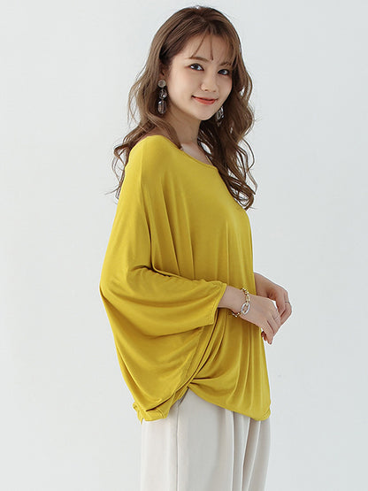 xakxx Vintage Loose Round-Neck Batwing Sleeves Shirts