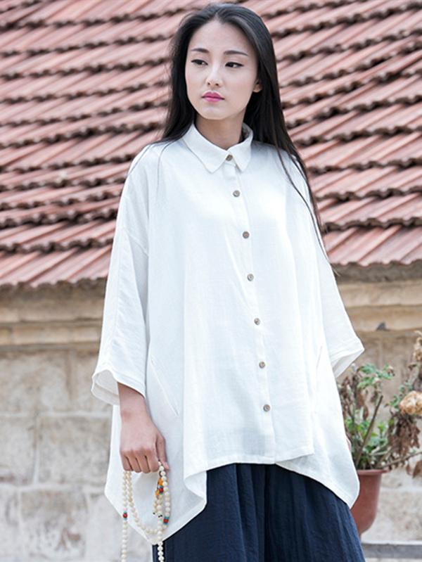 xakxx Vintage Simple Ramie Cotton Outwear Tops