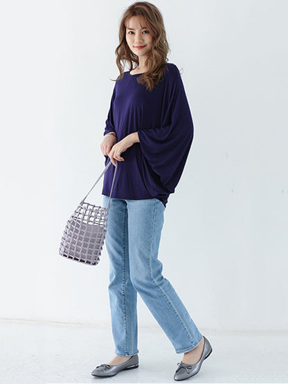 xakxx Vintage Loose Round-Neck Batwing Sleeves Shirts