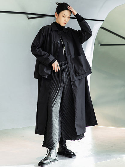 xakxx Loose Split-Joint Black False Two Trench Coat