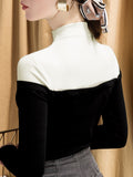 xakxx Vintage Contrast Color High-Neck Long Sleeves Pullover
