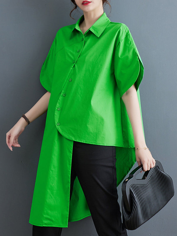 xakxx Irregular Clipping Solid Color Lapel Shirts Tops