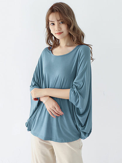 xakxx Vintage Loose Round-Neck Batwing Sleeves Shirts