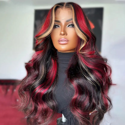 Brazilian Human Hair Highlight Blonde Wig Piano Red Colored Body Wave Lace Front Wig 13x4 Synthetic Lace Frontal Wig Natural Hairline