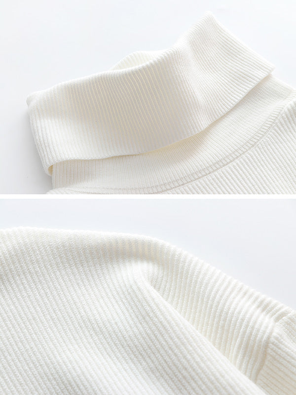 xakxx Casual Loose Solid Color High-Neck Long Sleeves Knitwear