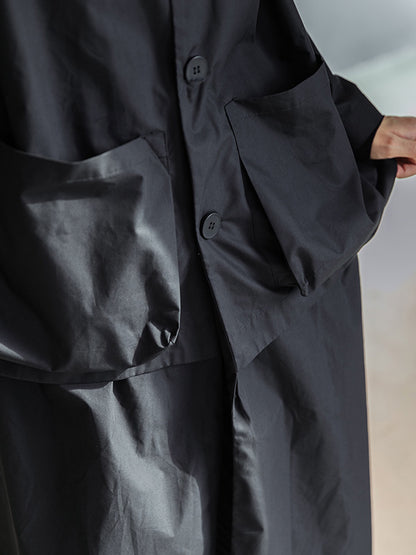 xakxx Loose Split-Joint Black False Two Trench Coat