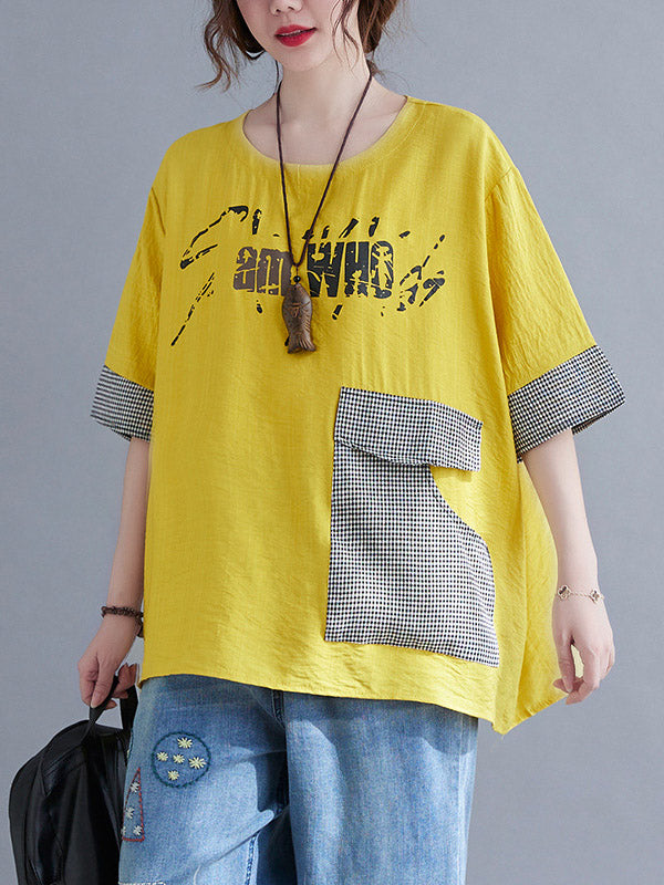 xakxx Original Letter Print Split-Joint Round-Neck T-Shirts Tops