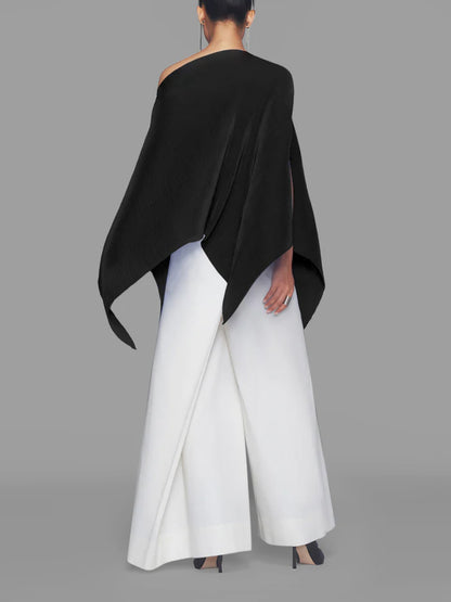 xakxx Batwing Sleeves Loose Asymmetric Solid Color One-Shoulder Blouses&Shirts Tops