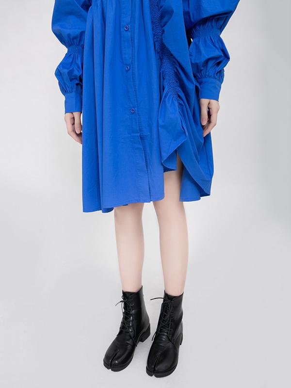 xakxx Blue Loose Pleated Cropped Blouse Dress