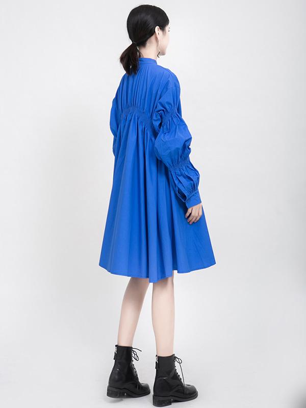 xakxx Blue Loose Pleated Cropped Blouse Dress