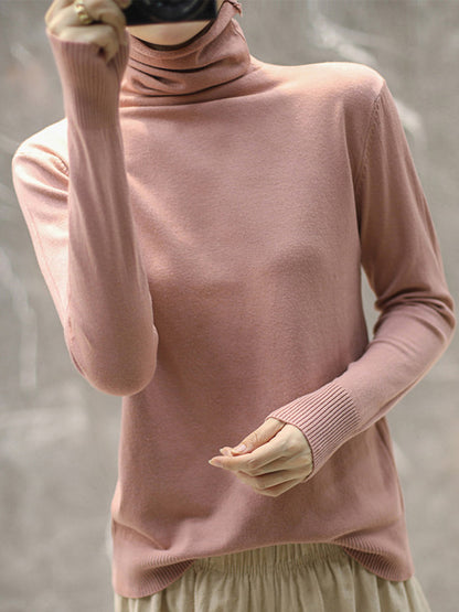 xakxx Solid Color Heaps Collar Long Sleeve Knitwear Tops