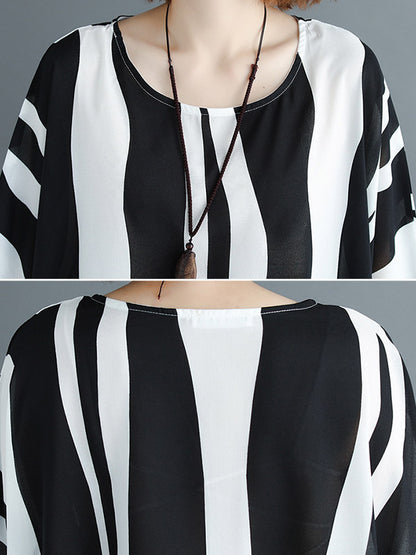 xakxx Original Chiffon Batwing Sleeves Striped Shirts Tops