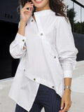 xakxx Long Sleeves Asymmetric Buttoned Split-Front Blouses&Shirts Tops