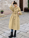 xakxx Casual Lose Tied Buttoned High-Waist Notched Collar Long Bishop Sleeves Trench Coat