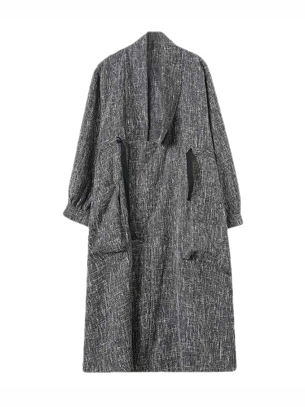 xakxx Long Sleeves Loose Drawstring Pockets Lapel Trench Coats