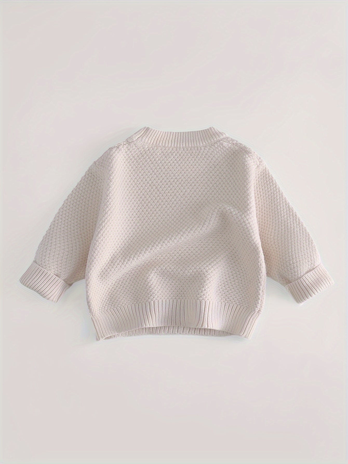 Baby's Solid Color Jacquard Sweater, Knitted Long Sleeve Top, Toddler & Infant Boy's Clothing For Fall Winter