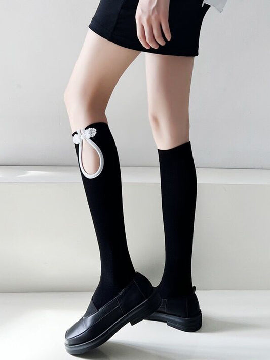 xakxx Casual Hollow Solid Color Disc Buckle Socks Accessories