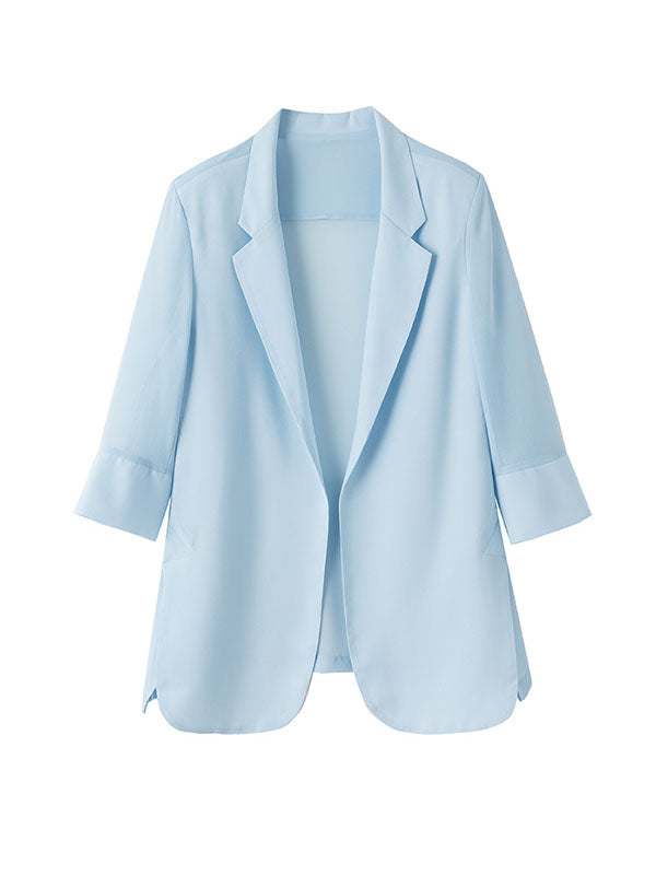 xakxx Long Sleeves Loose Solid Color Split-Side Sun Protection Notched Collar Blazer Outerwear