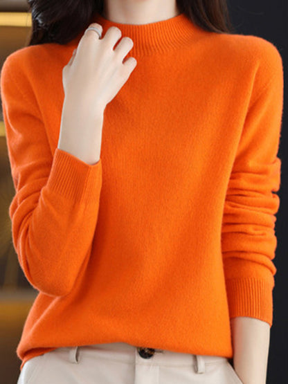 xakxx Office Long Sleeves Solid Color High-Neck Sweater Tops Pullovers